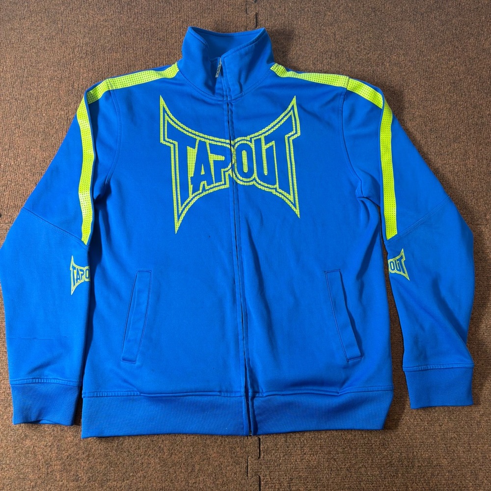 Tapout Mens Track Jacket Blue Neon Yellow Logo Full Zip Athletic MMA Size L